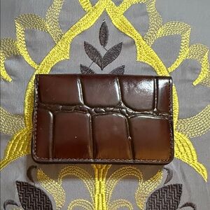 Franklin Covey Elegant Brown Leather Embossed Business Card Holder Never Used